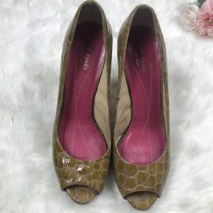 Kate spade snake skin peep toe slip on heels